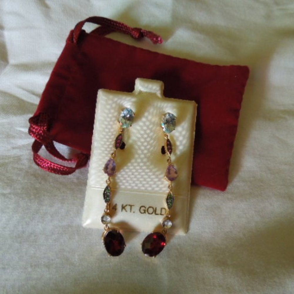 NWT 14K Gold & Multi Gemstone Dangle Earrings